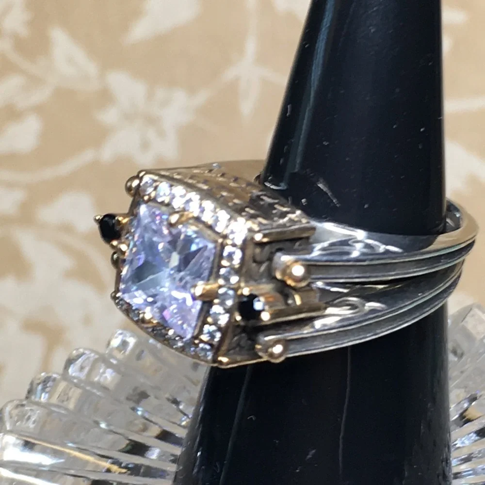 SALE Elegant 925  Sterling Silver & Gold 2 sided Flip Ring with stones - Picture 2 of 14